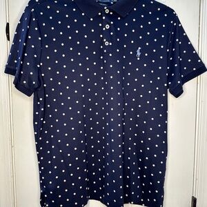 Polo Ralph Lauren Polo Shirt Soft Cotton Navy Blue and White Dots Size L